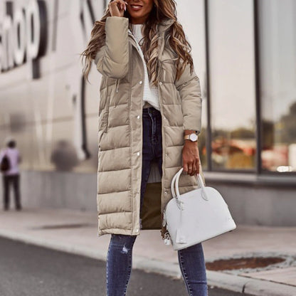 Women's Warm Padded Long Puffer Jacket with Hood