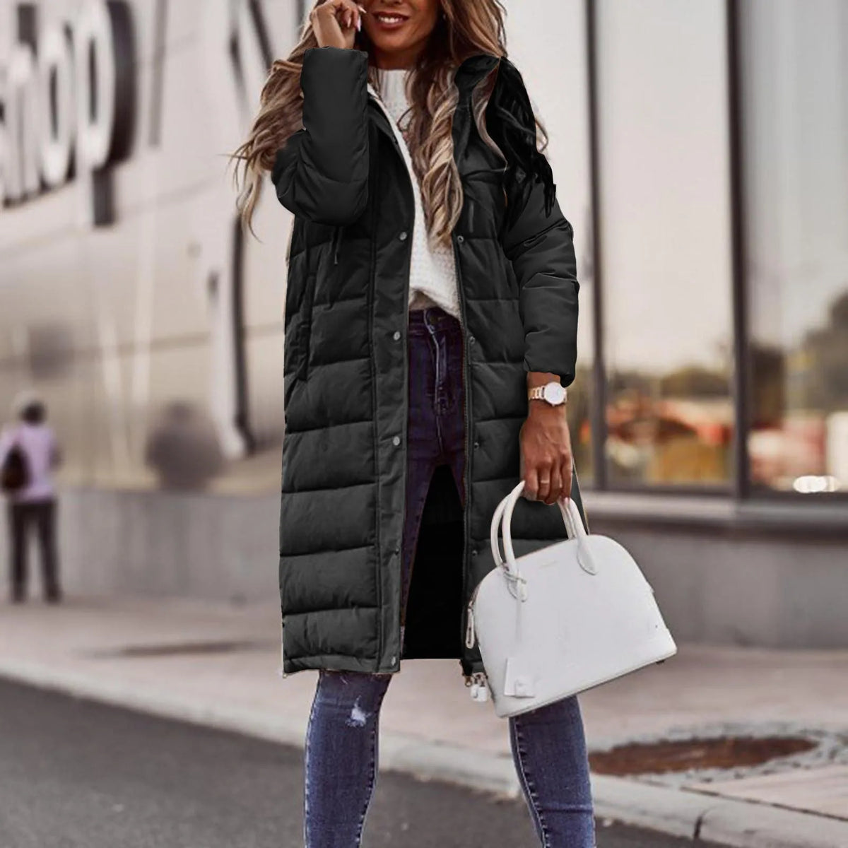Women's Warm Padded Long Puffer Jacket with Hood
