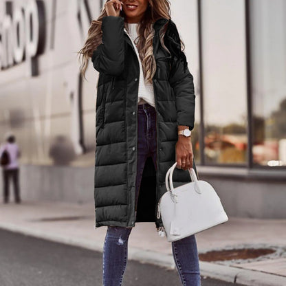 Women's Warm Padded Long Puffer Jacket with Hood