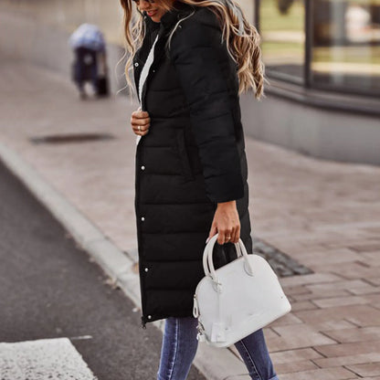 Women's Warm Padded Long Puffer Jacket with Hood