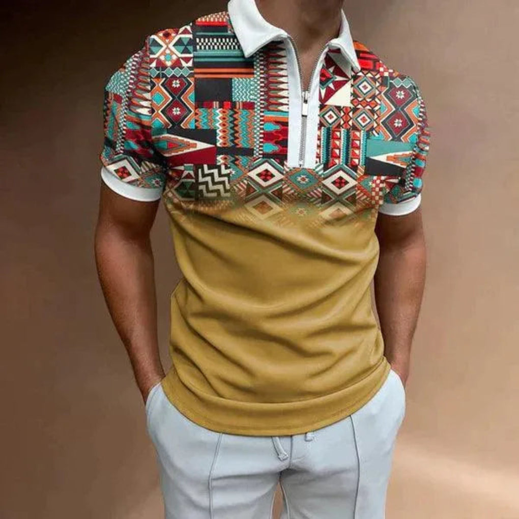 Retro striped polo with zip for men