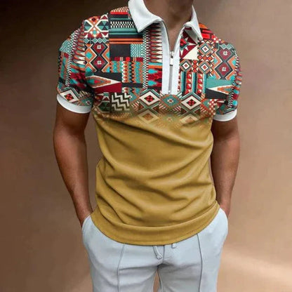Retro striped polo with zip for men
