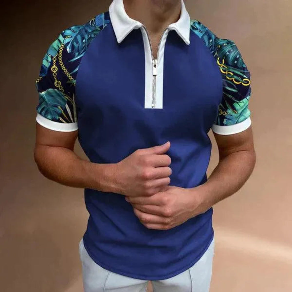 Retro striped polo with zip for men