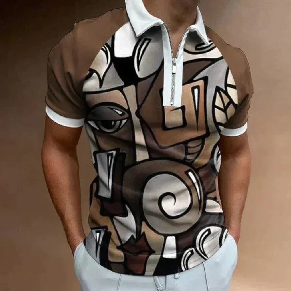 Retro striped polo with zip for men