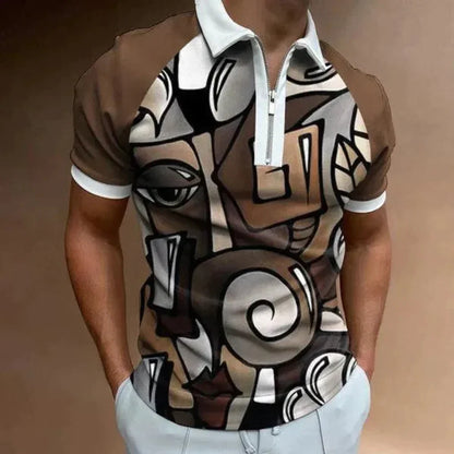 Retro striped polo with zip for men
