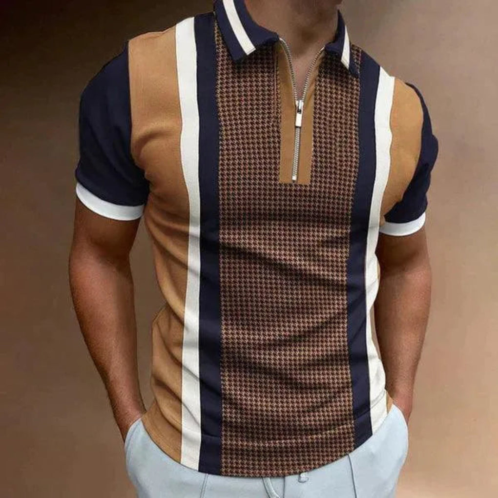 Retro striped polo with zip for men