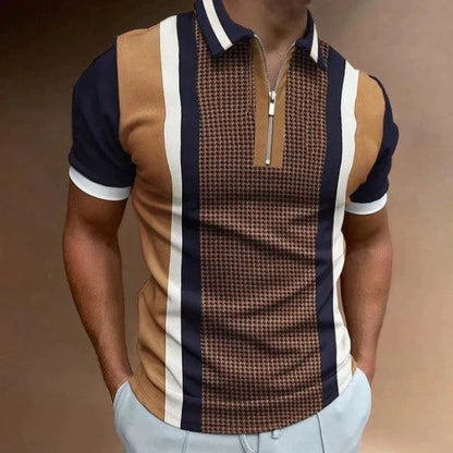 Retro striped polo with zip for men