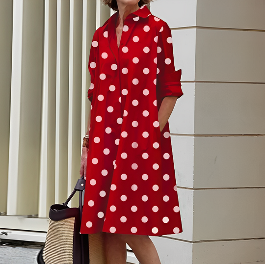 Midi dress with collar for women - Roella