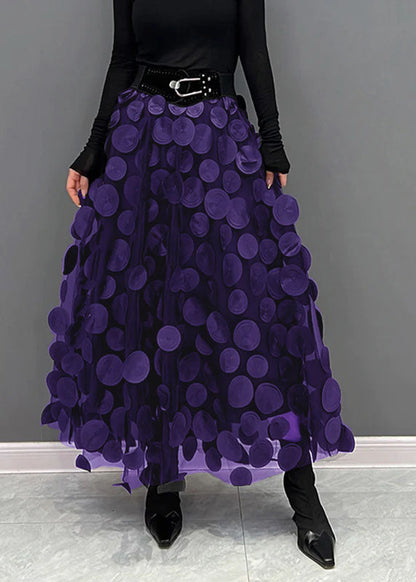 Elegant Festive Maxi Skirt with 3D Applications and Tulle