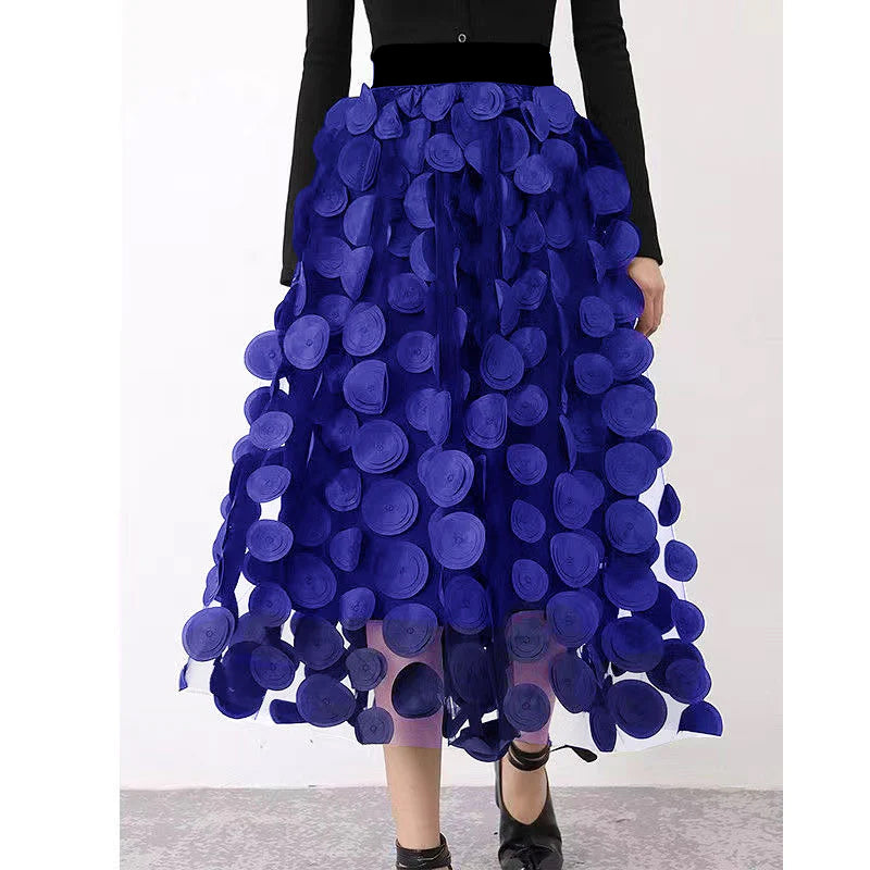 Elegant Festive Maxi Skirt with 3D Applications and Tulle