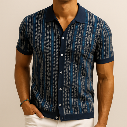 Camicia da uomo a maniche corte con motivo a spina di pesce, per uno stile casual