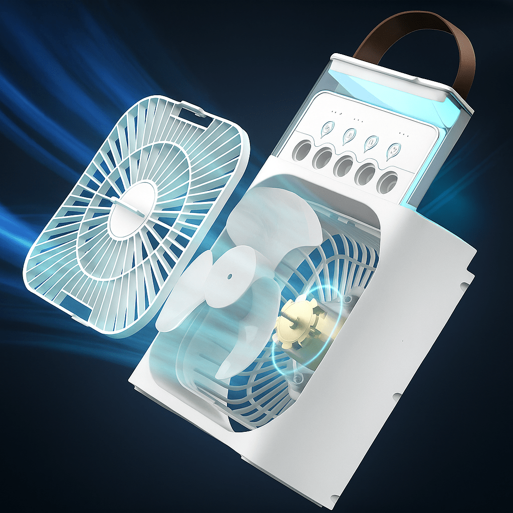 Prenosný tichý chladiaci ventilátor 3 v 1 s LED svetlom