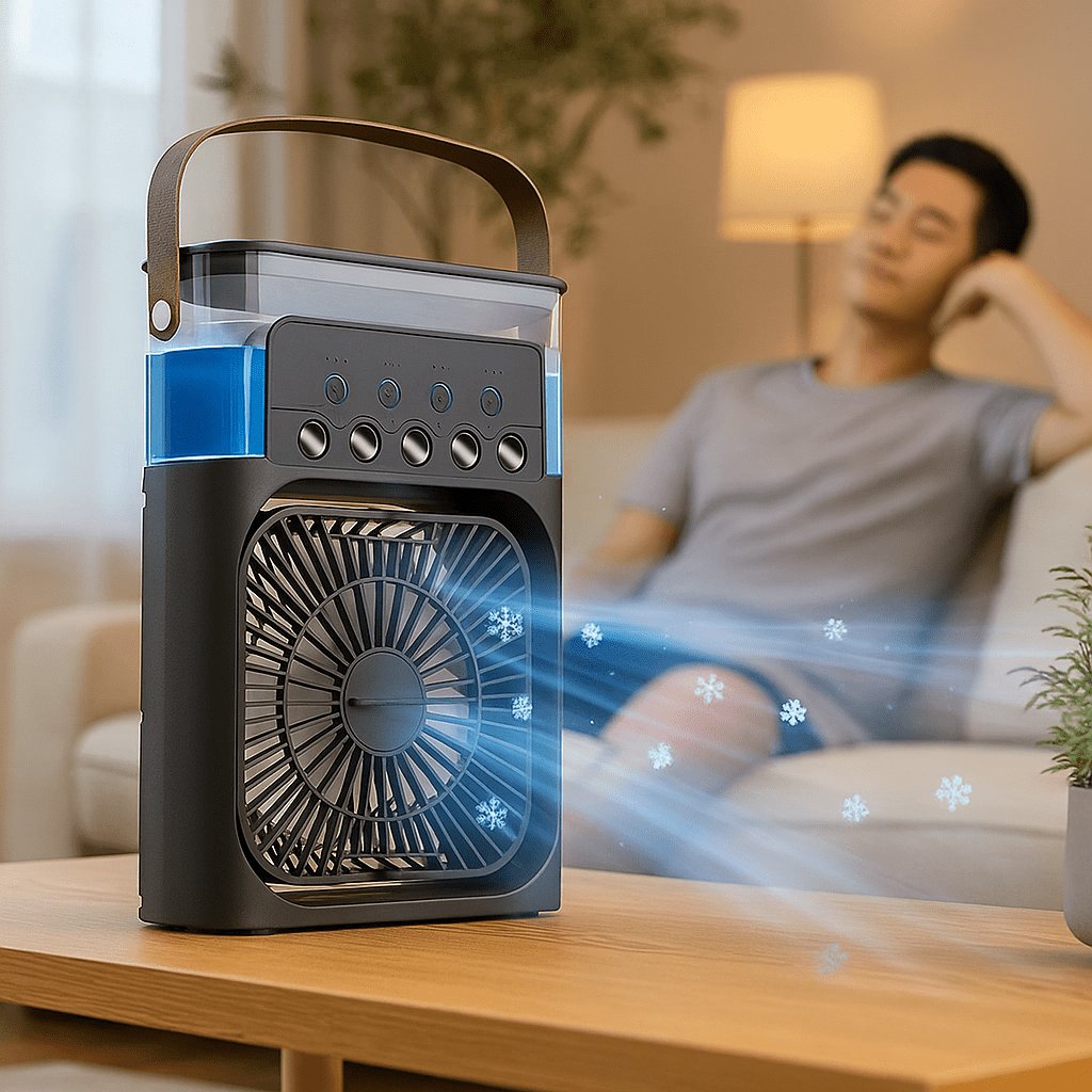 Prenosný tichý chladiaci ventilátor 3 v 1 s LED svetlom