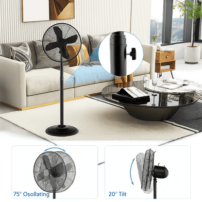 16" Oscillating Adjustable Floor Fan with 3 Speeds