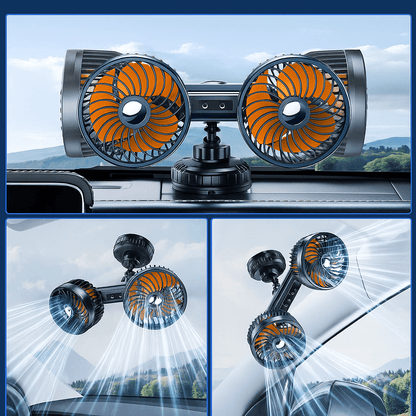 Dual Head Car Fan with Suction Cup and Battery