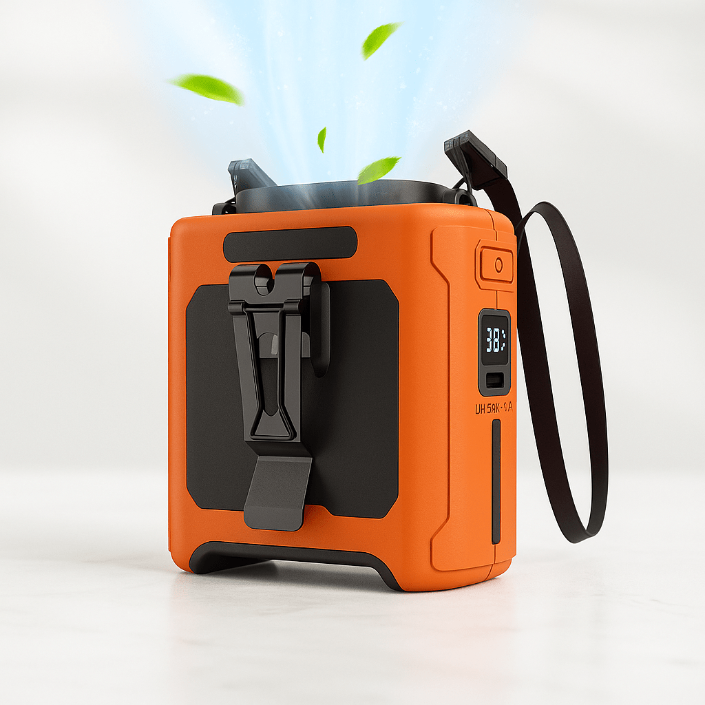 Draagbare heupventilator met powerbank en zaklamp