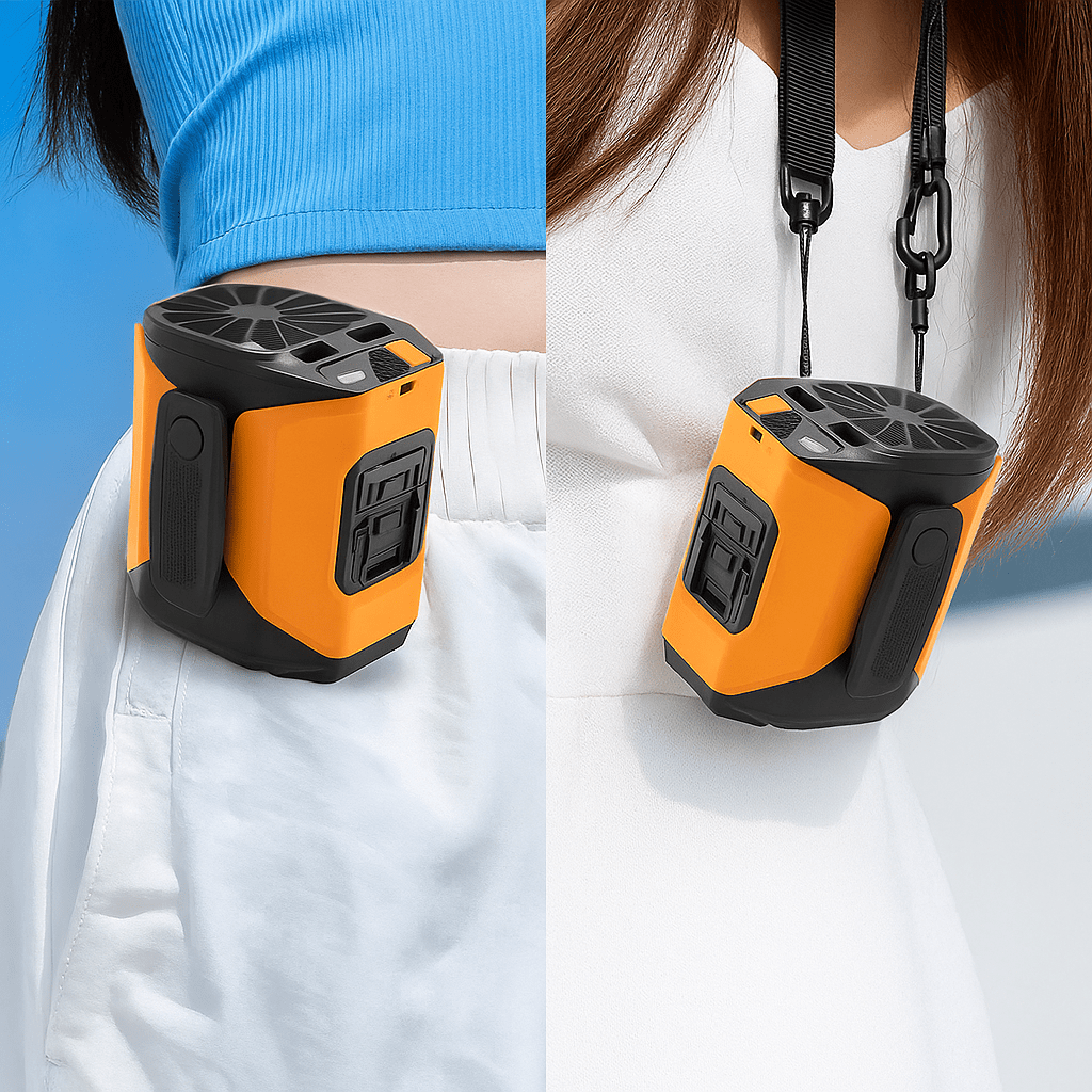 Draagbare heupventilator met powerbank en zaklamp