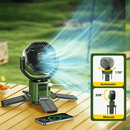 Ventilador portátil para camping con luz LED y batería de 6000 mAh