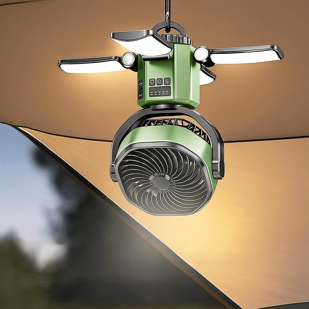 Ventilador portátil para camping con luz LED y batería de 6000 mAh