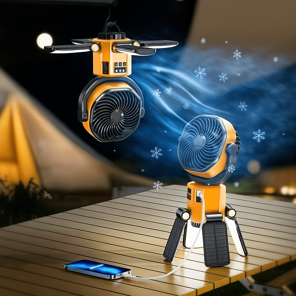 Ventilador portátil para camping con luz LED y batería de 6000 mAh