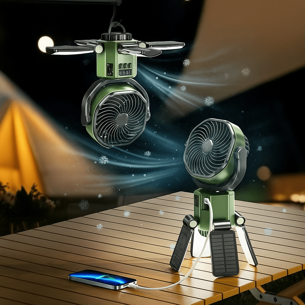 Ventilador portátil para camping con luz LED y batería de 6000 mAh