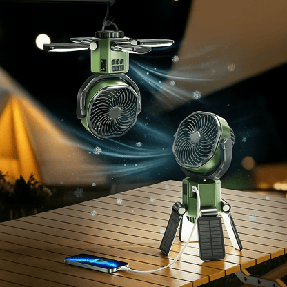Ventilador portátil para camping con luz LED y batería de 6000 mAh