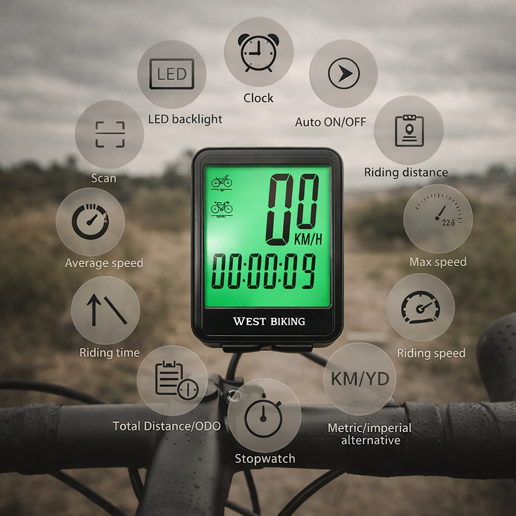 Cyklistický počítač | pro cyklistiku, digitální | displej, snadné ovládání