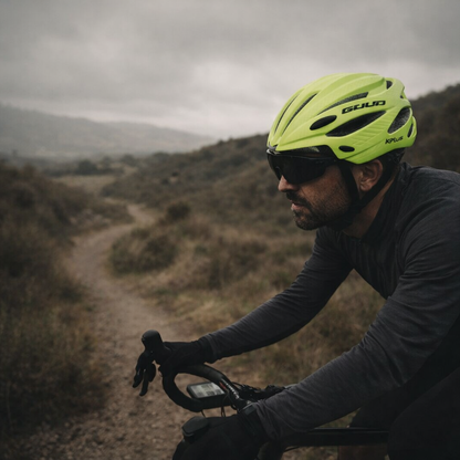 Fietshelm | vizier, geïntegreerde bril | fluorescerend groen, geventileerd