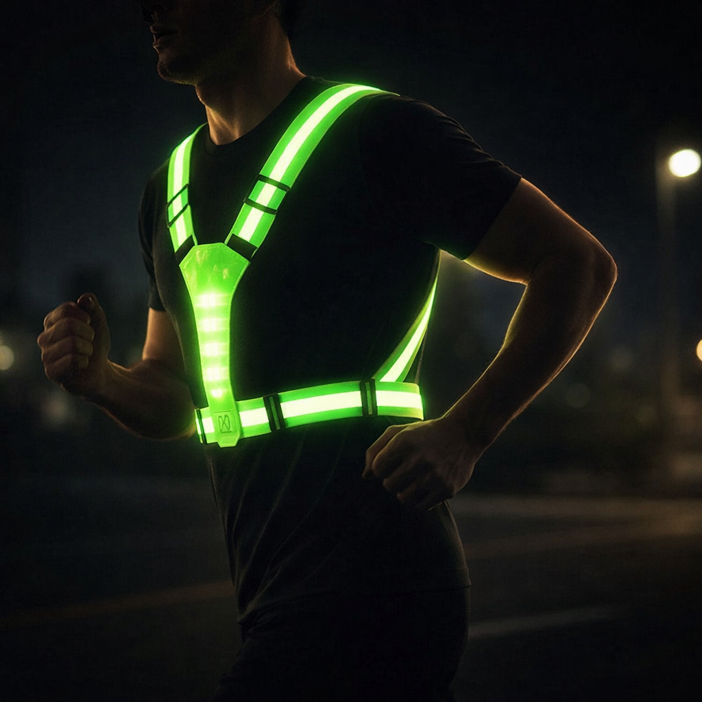 Светлоотразителна жилетка с LED светлини | USB презареждане, висока видимост | за бягане, колоездене и ходене