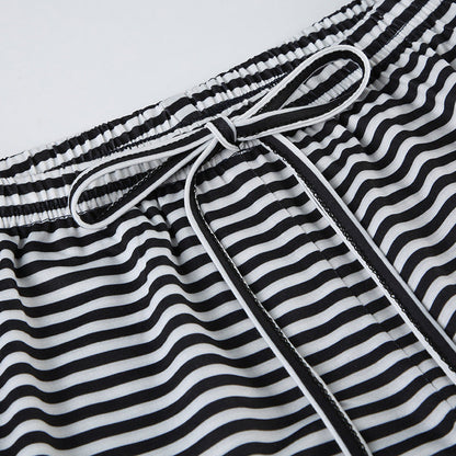 Striped Lounge Trousers for Women with Wide Legs and Elastic Waist