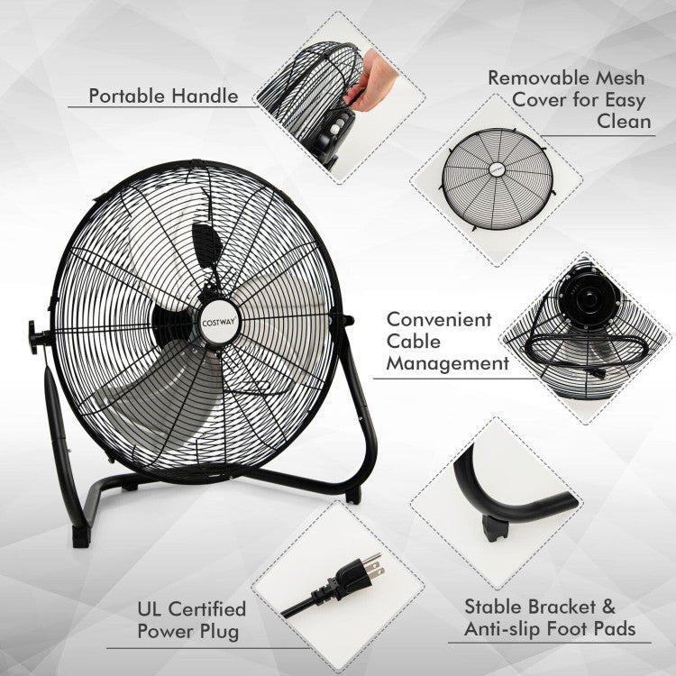 20" High Velocity Floor Fan - Durable Metal - 3 Modes