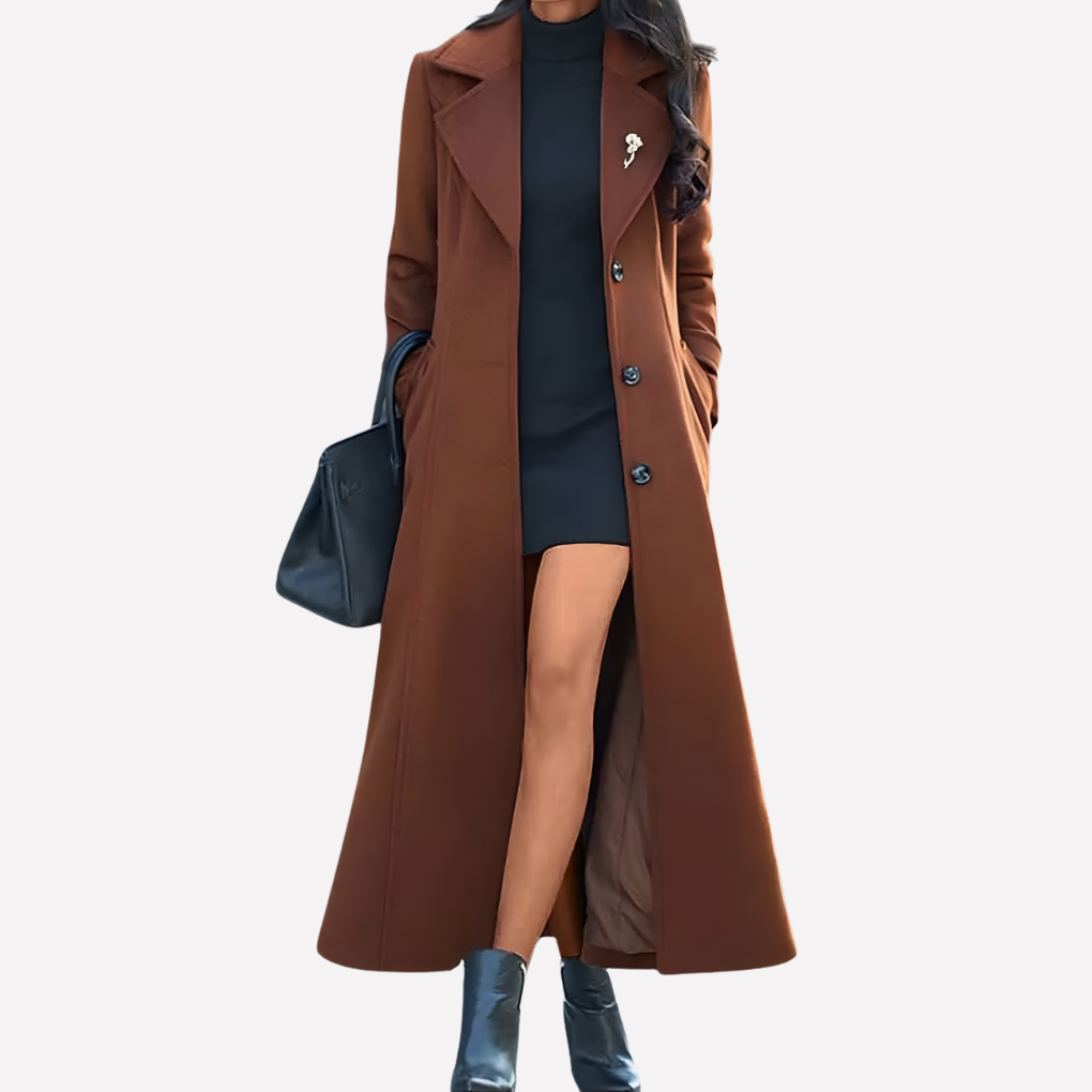 Women's Long Shoulder Collar Coat with Waistband