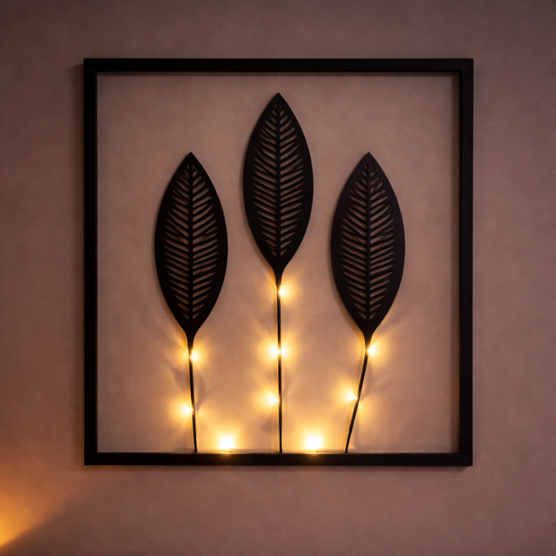 Quadri decorativi da parete a LED con motivo di foglie botaniche e luce calda
