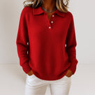 Soft Women's Polo Sweater Knitted with Long Sleeves