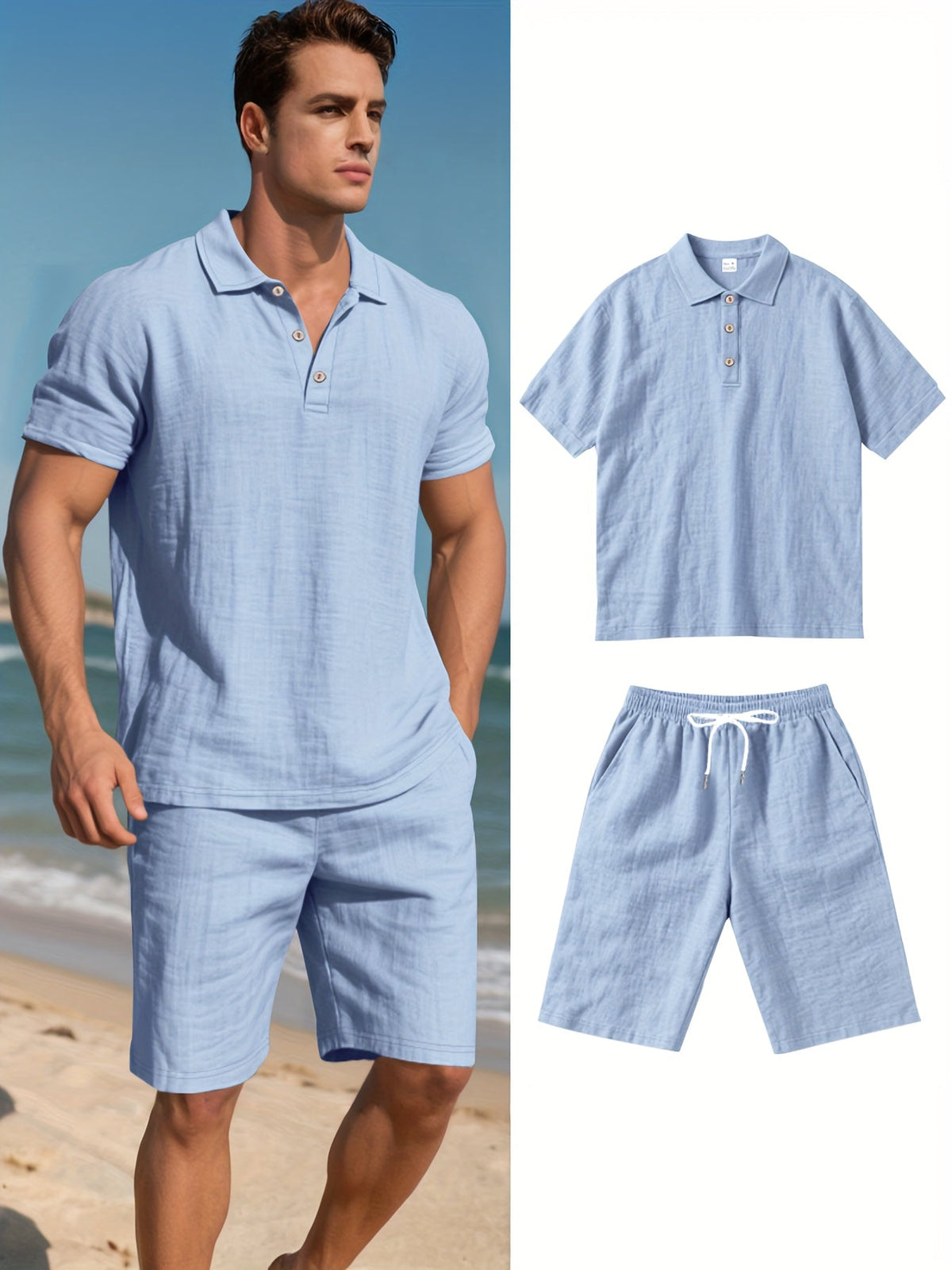Leinen-Polohemd und Shorts für Herren – Bequem und lässig an warmen Tagen