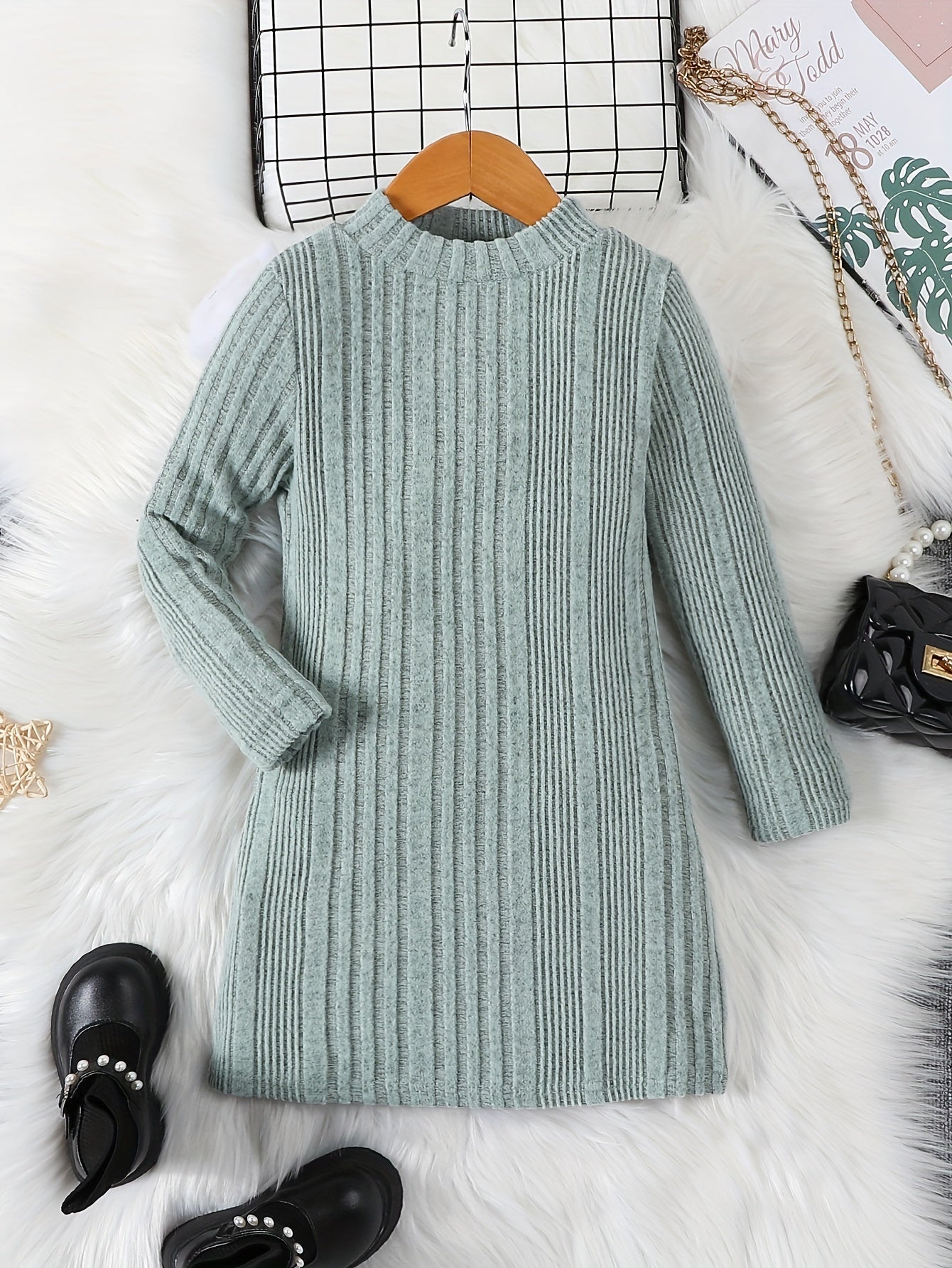 Girls' Long Casual Knitted Thermal Jumper with Round Neck for Winter - Jennida