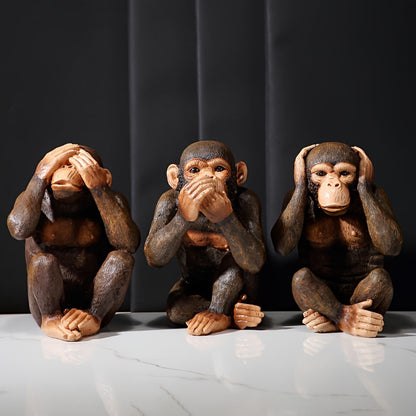 Set of 3 Chimpanzee Figurines - Playful and Realistic for Your Interior