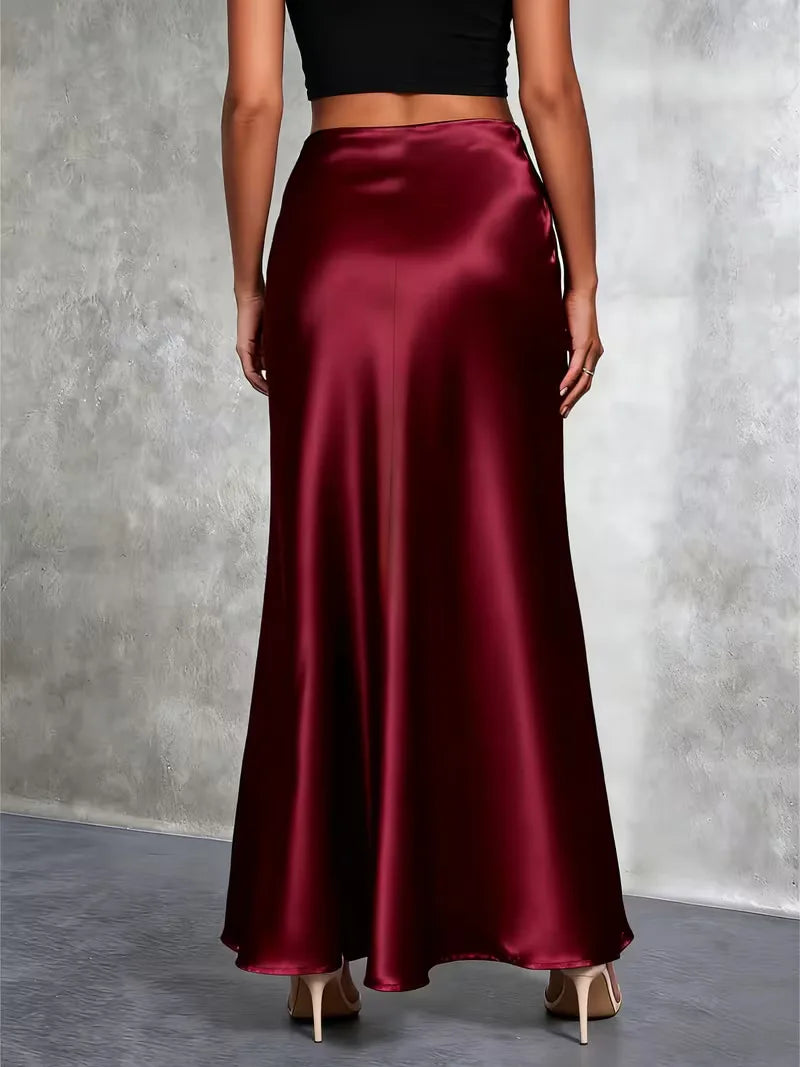 Jupe en satin taille haute
