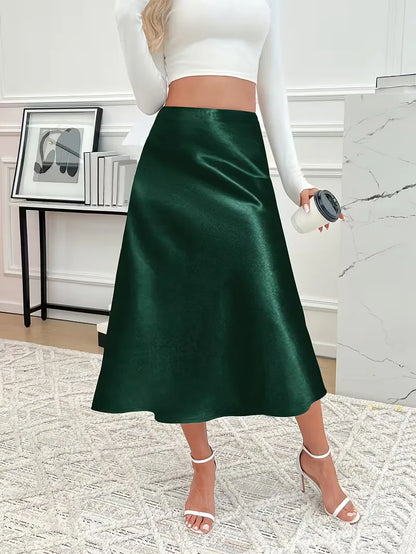 Jupe midi en satin à taille haute