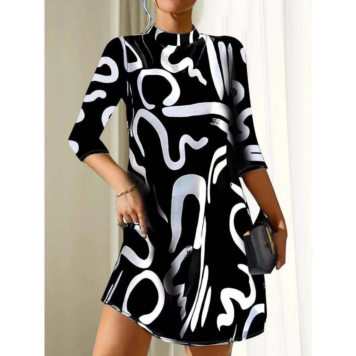Mini Tunic Dress with Abstract Print for Women