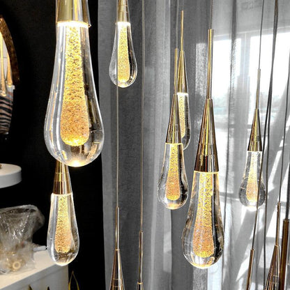 Lámpara colgante de cristal con forma de gota dorada