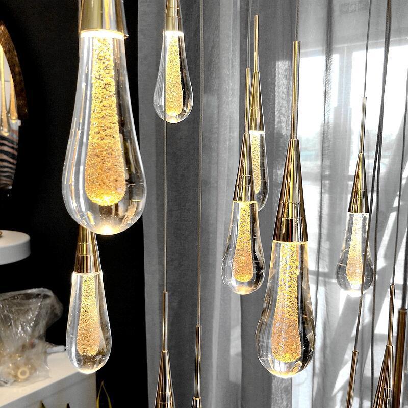 Golden Drop Crystal Pendant Light