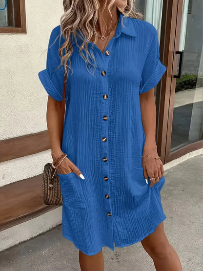 Robe chemise avec col en V et manches courtes