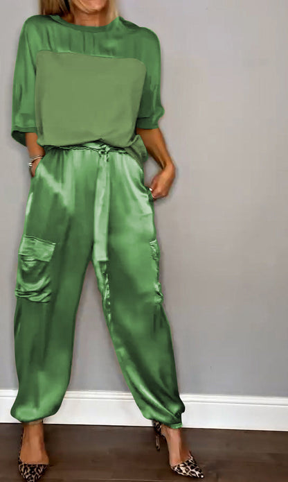 Ladies' Set with Satin Top and Cargo Trousers