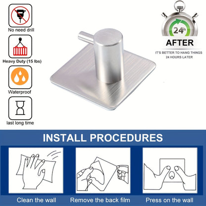 Set di 4 ganci da parete autoadesivi in acciaio inossidabile – Minimalisti, resistenti e impermeabili
