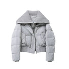 Ladies Short Puffer Winter Jacket Quilted with Ribbed Collar