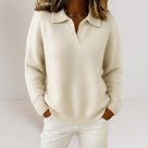 Soft Women's Polo Sweater Knitted with Long Sleeves
