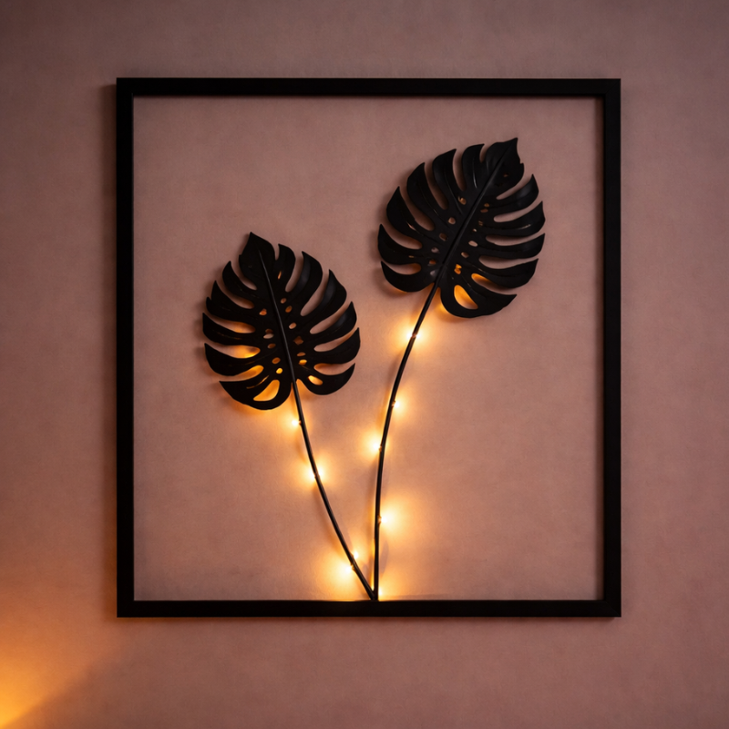 Quadri decorativi da parete a LED con motivo di foglie botaniche e luce calda