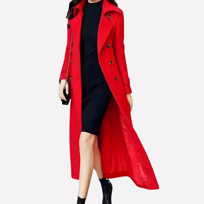 Women's Long Shoulder Collar Coat with Waistband