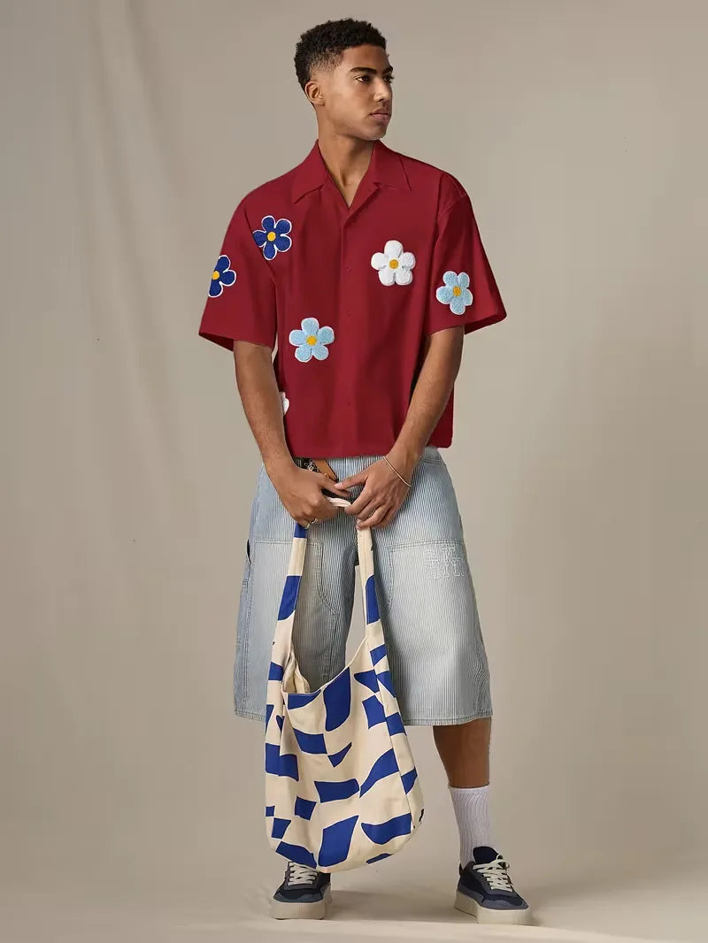 Chemise à manches courtes avec fleurs